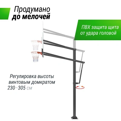 Баскетбольная стойка стационарная UNIX Line B-Stand-PC 72"x42" (180 х 105 см) R45 H230-305 см